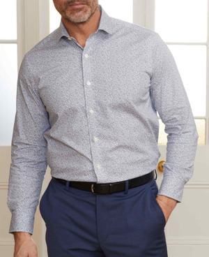 Navy White Stretch Cotton Printed Slim Fit Casual Shirt [RTC]