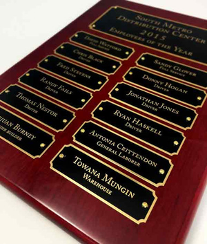 Rosewood Perpetual Plaque (12) Engraved Black Brass Plates