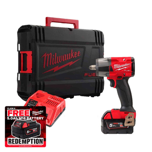 Milwaukee M18 FMTIW2F12-501X 18V FUEL 1/2" Mid-Torque Impact Wrench with 1x 5.0Ah Battery