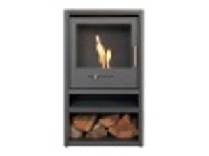 OKO S1 Bio Ethanol Stove with Log Storage in Charcoal Grey