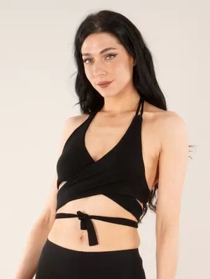 'Brassière crop top à décolleté licou plongeant "Nahri", Noir'
