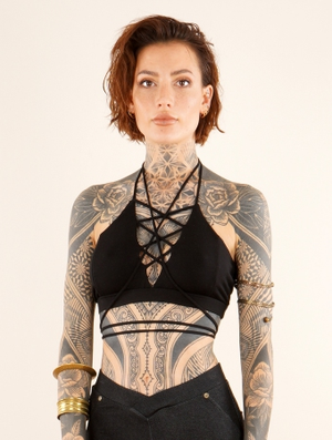 'Brassière crop top à bretelles avec décolleté à laçage "Lofi", Noir'