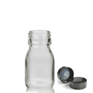30ml Clear Glass Medicine Bottle With Polycone Cap - Black