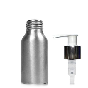 50ml Brushed Aluminium Metal Bottle With Premium Lotion Pump - White/Silver