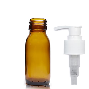 60ml Amber Glass Medicine Bottle With Lotion Pump - White (Lock Down) 2ml