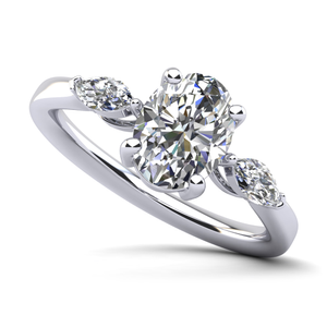 Three Stone Oval and Marquise Diamond Engagement Ring