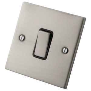 10A 1 Gang 2 Way Light Switch Black Insert Brushed Stainless Steel