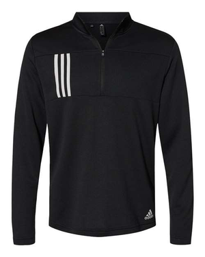 Adidas A482 - 3-Stripes Double Knit Quarter-Zip Pullover - Black/ Grey Two