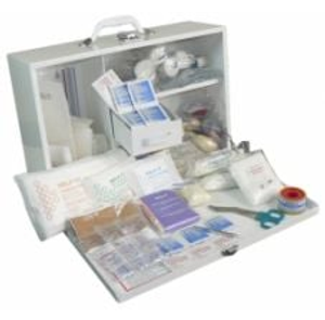 Industrial 1-25 Person First Aid Kit with Burns Kit in Wall Mountable Metal Box