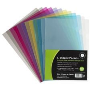 Okin L Shaped Pockets Heavy Duty A4 Pack of 12 - Assorted Colours