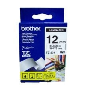 Brother Compatible TZe231 Laminated Tape, 12mm x 8m - Black Text on White Tape