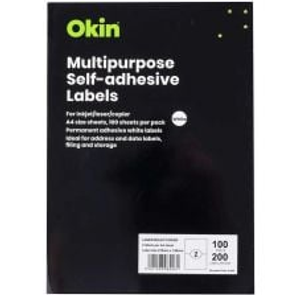 Okin Laser Label, 210mm x 148mm, 2 Per Sheet, 100 Sheets - White