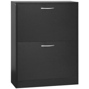 HOMCOM 2 Drawer Shoe Cabinet, Narrow Shoe Storage Cabinet with Flip Doors and Adjustable Shelves, Slim Shoe Cupboard for 12 Pairs of Shoes for Entryway, Hallway, Black