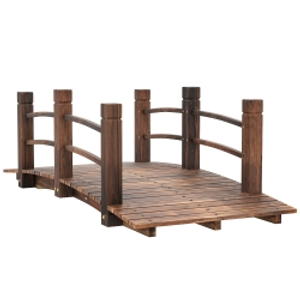 Outsunny 1.5M Wooden Garden Bridge Lawn Décor Stained Finish Arc Outdoor Pond Walkway w/ Railings Water Yard Decoration
