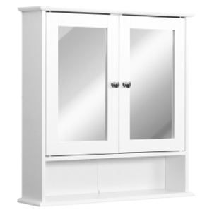 Kleankin Wall-mounted Bathroom Cabinet Mirror Door Organiser Storage Shelves Living Room White