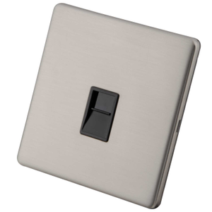 1 Gang CAT6 Socket Black Insert Brushed Stainless Steel