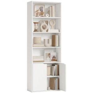 HOMCOM 6-Tier Tall Bookcase, Bookshelf with 4 Open Shelves and Double Door Storage Cabinet, Freestanding Display Rack for Living Room, Bedroom, Home Office, Study, 59 x 29 x 180cm, White