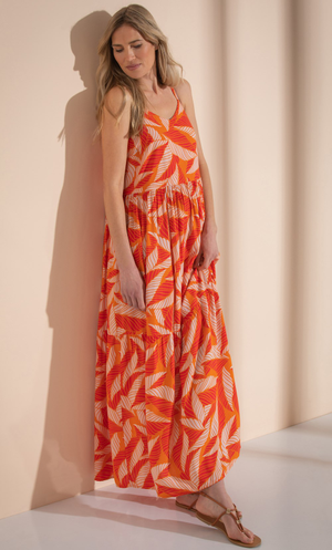 Printed Relaxed Fit Strappy Maxi Dress - Red