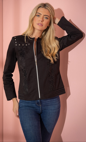 Embellished Cotton Stretch Jacket - Black