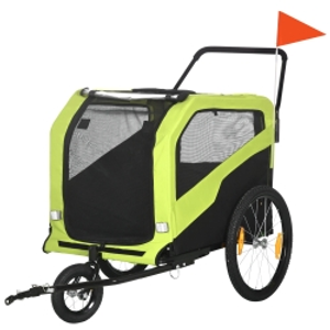 PawHut Dog Bike Trailer, 2 in 1 Dog Stroller for Large Dogs with Hitch, Quick-release 20" Wheels, Pet Bicycle Cart Trolley Carrier for Travel, Green