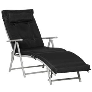 Outsunny Textilene Sun Lounger Recliner Chair Patio Foldable Garden 7 Levels Adjustable with Seat Cushion and Pillow