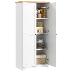 HOMCOM 172cm Kitchen Cupboard, Freestanding Storage Cabinet with Doors and Shelves, Modern 2-Door Kitchen Pantry Cupboard for Dining Room, White