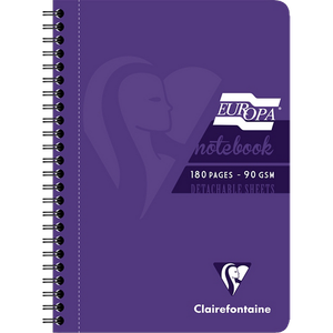 Europa Notebook 5813Z A5 Ruled Spiral Bound Side Bound Cardboard Hardback Purple Perforated 180 Pages