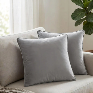 Set of 2 Cushions with Piped Velvet Covers Included - 45x45 cm