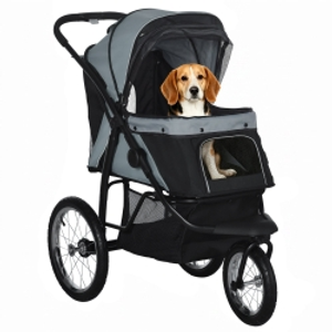 PawHut Foldable Pet stroller, Dog Buggy with Three Wheels, for Small/Medium Dogs, Grey