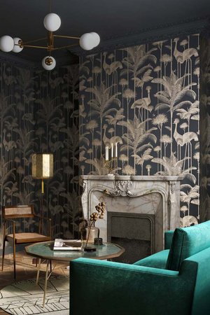 Divine Savages Crane Fonda Black Gold Wallpaper