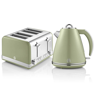 Swan Retro Green Kettle and 4 Slice Toaster Set