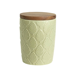 T&G Green House Oval Leaf Store Jar with Rustic Acacia Lid