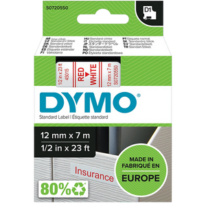 DYMO D1 Labelling Tape Authentic 45015 S0720550 Adhesive Red on White 12 mm x 7 m