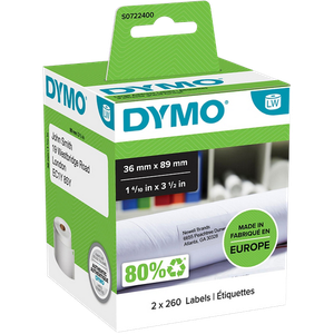 DYMO LW Address Labels 99012 Authentic Black on White Self Adhesive 36 mm x 89 mm 2 Rolls of 260 Labels