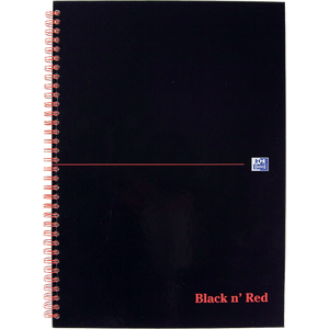 OXFORD Notebook Black n' Red A4 Ruled Spiral Bound Cardboard Hardback Black, Red 140 Pages 70 Sheets