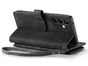 CaseMe Synthetic Leather Wallet Case with Zipper Pocket for Samsung Galaxy A54 - Charcoal
