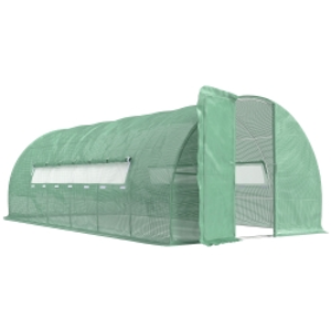 Outsunny Large Polytunnel Walk In Greenhouse, Plant Gardening Tunnel Green House with Metal Hinged Door, Galvanised Steel Frame & Mesh Windows, Green (3 x 6 m)