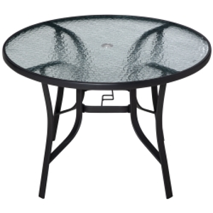 Outsunny 106cm Round Garden Dining Table with Parasol Hole, Tempered Glass Top, Steel Frame