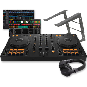 Pioneer DJ DDJ-FLX4 DJ Controller, Laptop Stand & HDJ-CUE1 Headphones Bundle