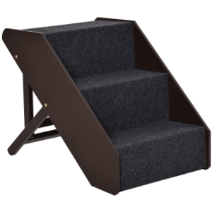 PawHut Adjustable Dog Steps, Wooden Pet Stairs for Dogs, 3 Step Cat Ladder for Bed Couch
