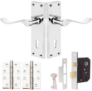 Victorian Scroll Lever Sashlock Door Handle - Polished Chrome - Complete Door Pack - Internal or Exterior - Designer Levers
