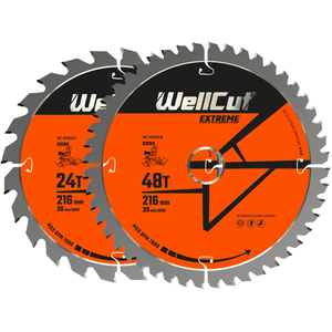 WellCut TCT Circular Saw Blades Mixed Set 216mm x 30mm x 24T/48T Wood Saw Blades Compatible with all Brands Pack of 2 | WC-M2163024-KIT-1