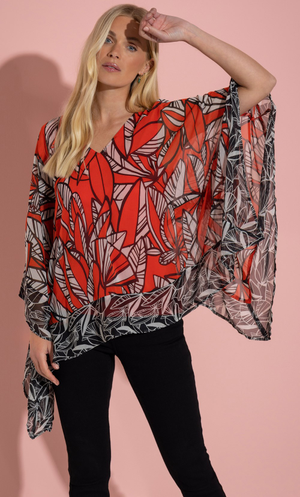 Bold Leaf Printed Chiffon Layered Top - Poppy