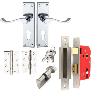 Victorian Scroll Lever Euro Lock Door Handle Pack - Polished Chrome - Designer Levers