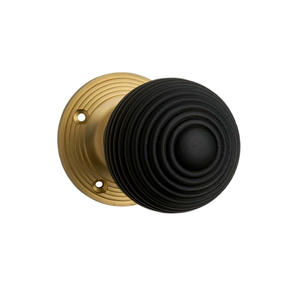 Queen Anne Reeded Door Knob Set - Ebonised Wood / Satin Brass - Hardware Solutions