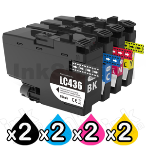 8 Pack Compatible Brother LC-436 Ink Cartridges Combo [2BK, 2C, 2M, 2Y]