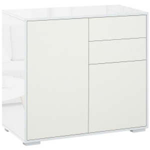 HOMCOM High Gloss Sideboard, Storage Cabinet with Drawers, Door Cupboard and Push-Open Design, White