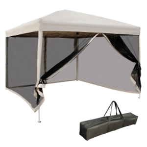 Outsunny 3 x 3 m Pop Up Gazebo with Carry Bag, Height Adjustable Canopy Tent Screen House, Portable Garden Outdoor Shade Shelter