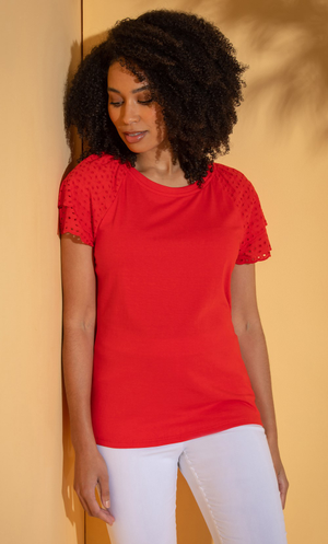 Layered Short Sleeve Top - Red