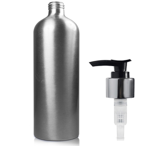 500ml Brushed Aluminium Metal Bottle With Glossy Lotion Pump - Black &amp; Silver